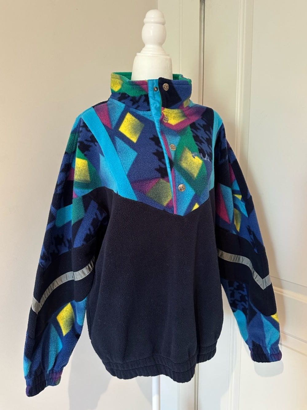 Vintage Fila Colorblock Fleece Pullover Made in Italy Geometric 90s Unisex Small